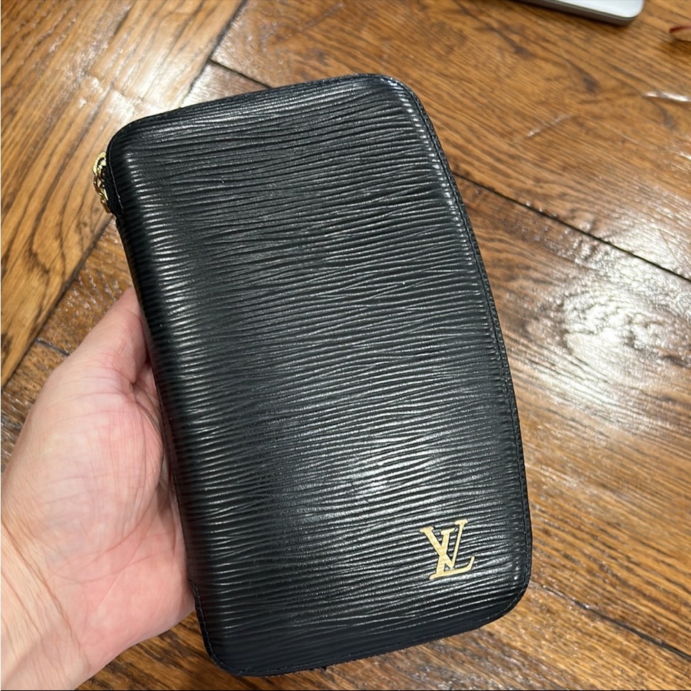Louis Vuitton Black Textured Wallet with Gold Logo